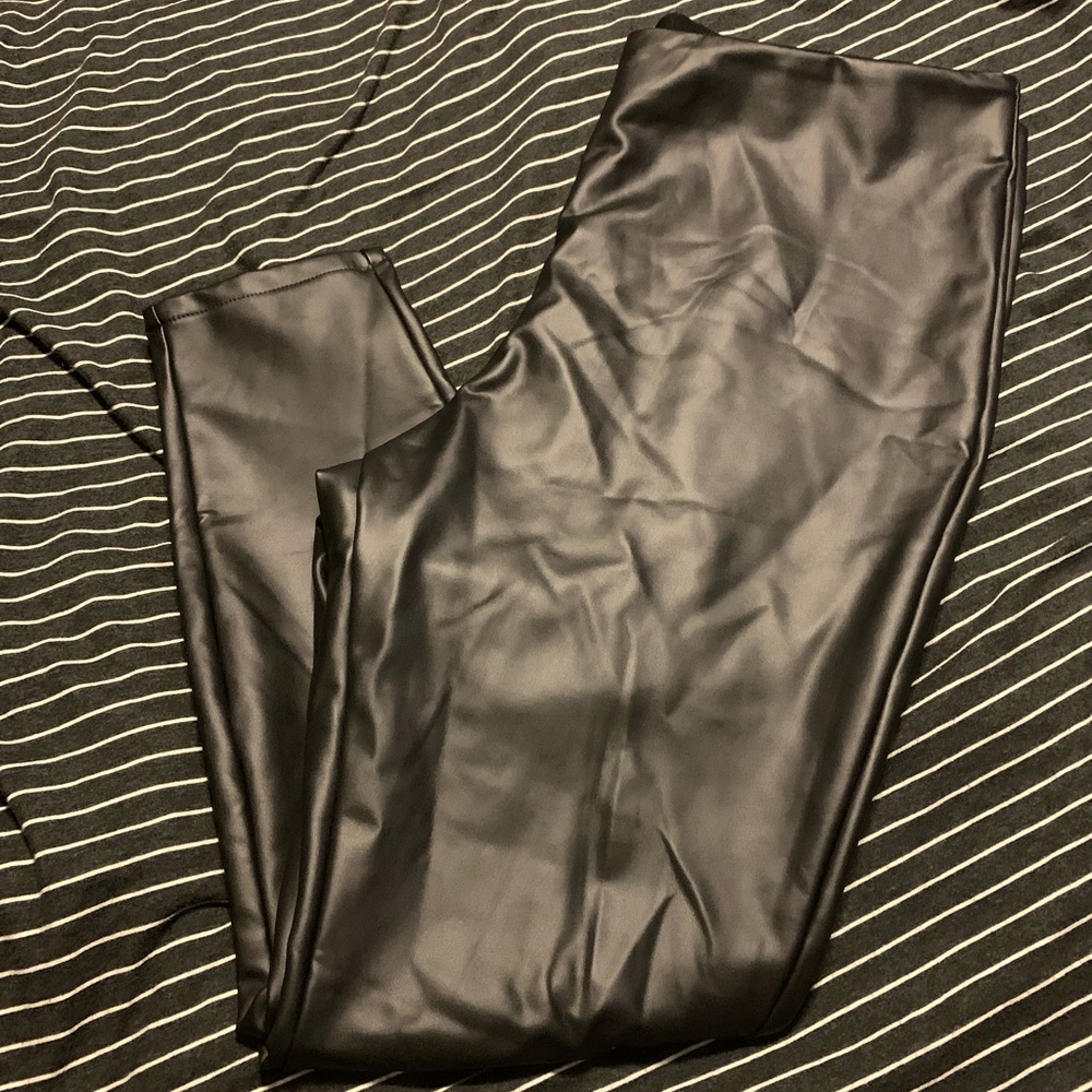 Black faux leather leggings